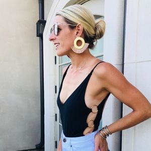 Grey and Gold Circle Fringe Earring